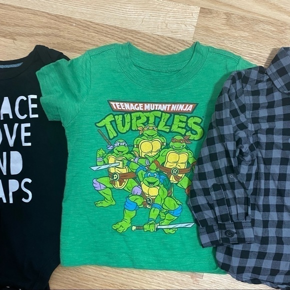 12 Month Boys Top Bundle Teenage Ninja Turtles Gray Old Navy Plaid Naps Onesie - Picture 4 of 9